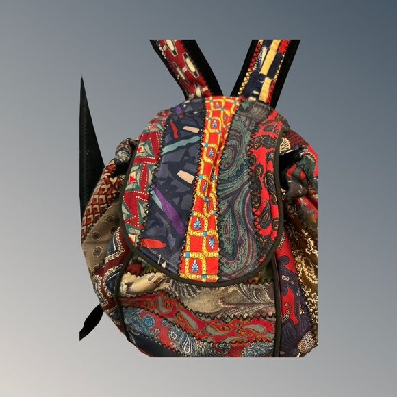 Upcycled  Handmade VIntage Silk Ties Backpack Boho Festival - Picture 10 of 10